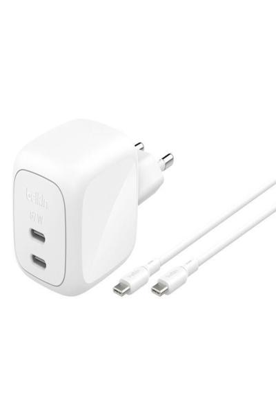 Belkin BoostCharge 67W Dual USB-C PD Wall Charger - Cable - Digital - WCH020KQ2MWH-B6