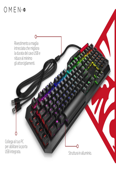 HP OMEN by Sequencer Keyboard: Full-size, Wired, Mechanical, Black - 2VN99AA