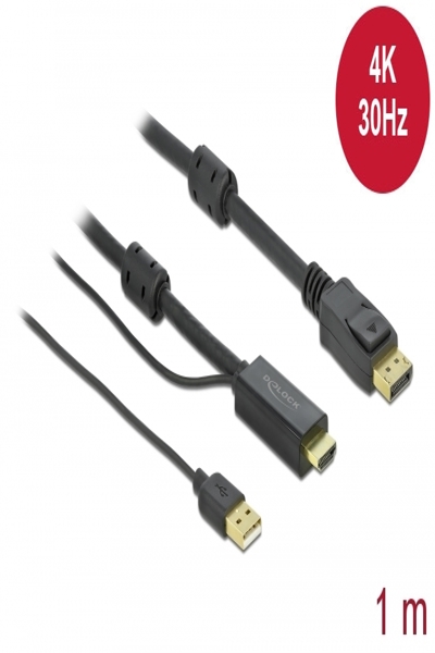 Delock Video-/ljudkabel - HDMI, USB (endast ström) hane till DisplayPort hane - 85963