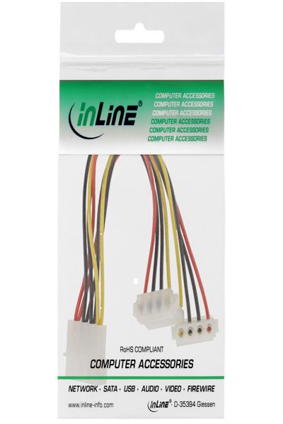 InLine Internal Power Y-Cable 1x 4pin Molex / 2x 4pin Molex angled 0.15m