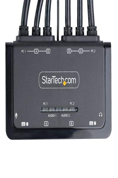 StarTech.com 2-portars HDMI-kabel KVM-switch för dubbla skärmar, 4K 60Hz, kompakt KVM med 1,5 m integrerade USB-A/HDMI/ljudkablar, bussdriven - C2-DH46-UA2-CBL-KVM