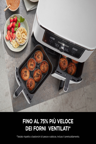 SharkNinja Ninja AF400EU, Hot air fryer, 9.5 L, Double, White, Rotary, Touch, Stand-alone - AF400EUWH