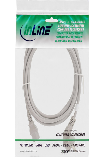 Câble d'alimentation InLine - CEE 7/7 coudé / IEC C13 mâle 3 broches - gris - 3 m