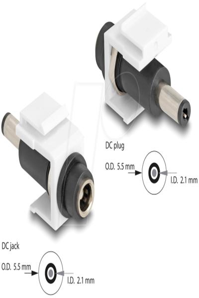 Delock Power adapter - DC jack 5.5 x 2.1 mm (F) to DC jack 5.5 x 2.1 mm (M) - 84174