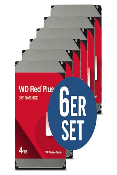 WD Red Plus Lot de 6 WD40EFPX - 4 To 5400 tr/min 256 Mo 3,5 pouces SATA 6 Gbit/s CMR