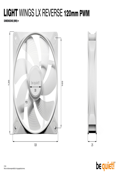 Be Quiet! Light Wings LX 120 mm PWM Reverse Black Ventilator 12 cm - Case Fan - 28.5 dB - BL132