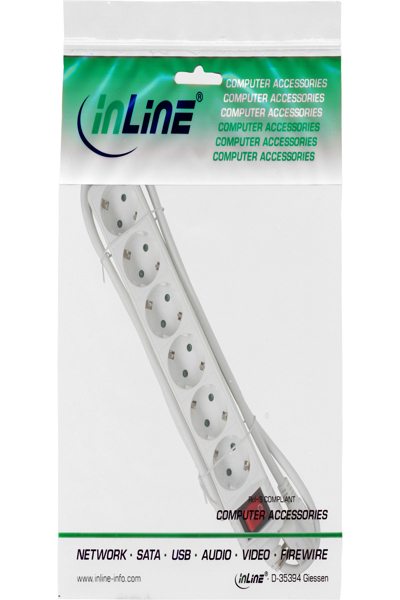 Bloc multiprises InLine - 6 prises avec terre CEE 7/3 - blanc - 3 m