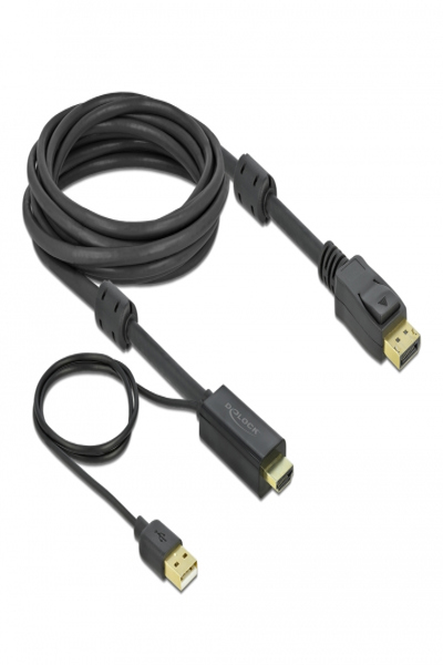 Delock Video-/ljudkabel - HDMI, USB (endast ström) hane till DisplayPort hane - 85966
