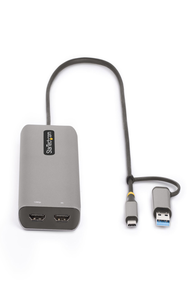 StarTech.com USB-C multiportadapter med ansluten USB-C till USB-A-dongel, dubbel HDMI (4K 30Hz/1080p 60Hz), 3x USB-A, minidockningsstation för laptop, resedockning, 40 cm kabel - 167B-USBC-MULTIPORT