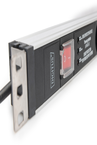 DIGITUS Socket strip with aluminum profile and switch, surge protection, integrated line filter, 5-way safety sockets, 2 m cable safety plug - DN-95433