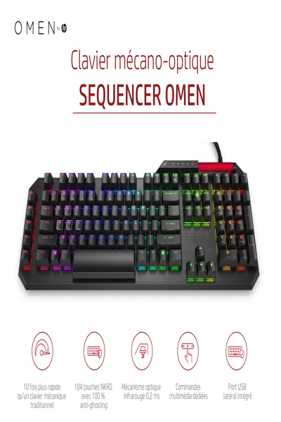 HP OMEN by Sequencer Keyboard: Full-size, Wired, Mechanical, Black - 2VN99AA