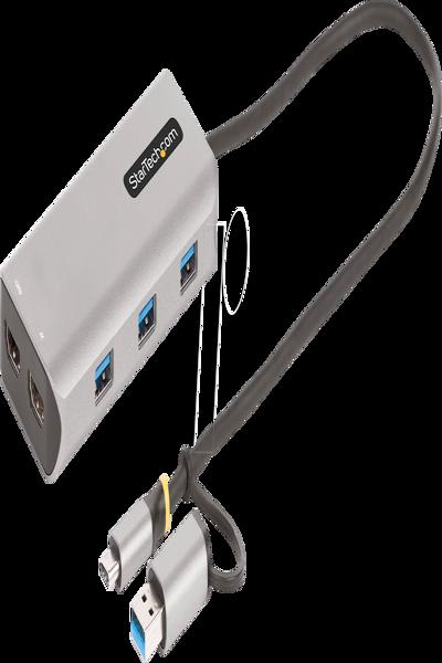 StarTech.com USB-C multiportadapter med ansluten USB-C till USB-A-dongel, dubbel HDMI (4K 30Hz/1080p 60Hz), 3x USB-A, minidockningsstation för laptop, resedockning, 40 cm kabel - 167B-USBC-MULTIPORT