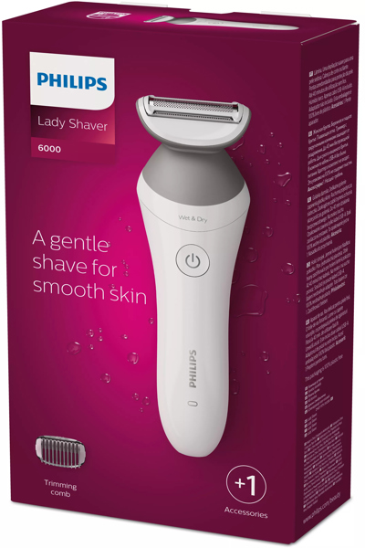 Philips Lady Shaver Series 6000 BRL126/00 Cordless shaver for wet and dry use - Foil shaver - 1 head(s) - Silver - White - Shaving - Nickel - Battery