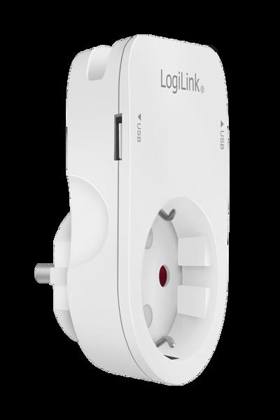 LogiLink Socket Adapter CEE 7/3 & 2x USB-A-portar - PA0247