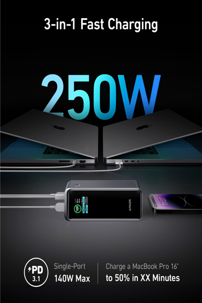 Anker Prime power bank, 27650mAh, 250W, black - A1340011