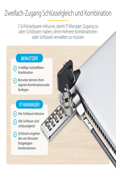 STARTECH 10-PACK DUAL-ACCESS LAPTOP LOCK 6.5FT 2M