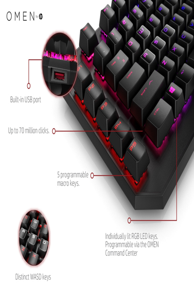 HP OMEN by Sequencer Keyboard: Full-size, Wired, Mechanical, Black - 2VN99AA