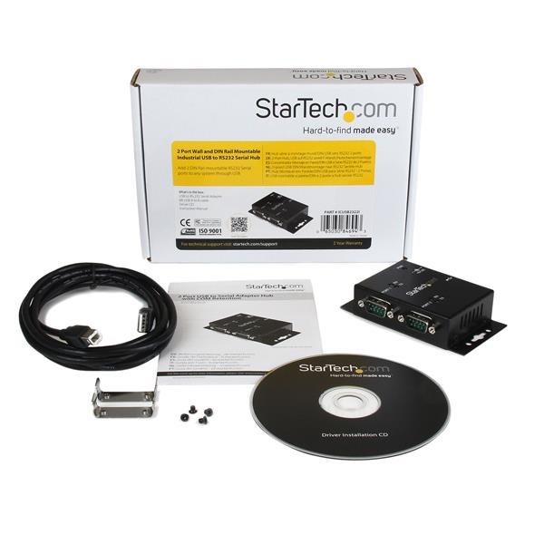 StarTech 2 Port USB to Serial RS232 Adapter - USB / DB9 Hub Wall Mountable - Serial Adapter - USB2.0 - RS-232 x 2 - Black (ICUSB2322I) - ICUSB2322I