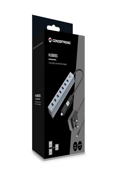 Conceptronic HUBBIES21GP 7-port USB 3.0 hub with power adapter