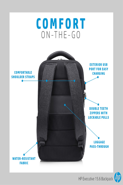 HP Executive 15.6 Backpack: 870g - 6KD07AA