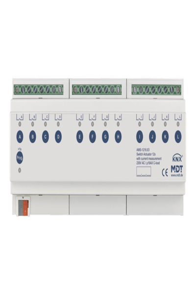 MDT switching actuator 12-fold 12TE REG 16 A 230 V AC C-load - AMS-1216.03