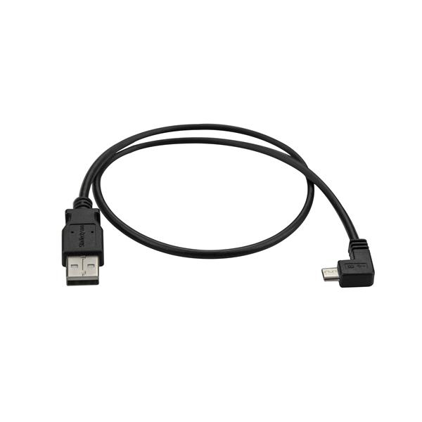 StarTech Micro-USB Charge-and-Sync Cable M/M - Right-Angle Micro-USB - 24 AWG - 0.5 m - 0.5 m - USB A - Micro-USB A - USB 2.0 - Male/Male - Black - USBAUB50CMRA