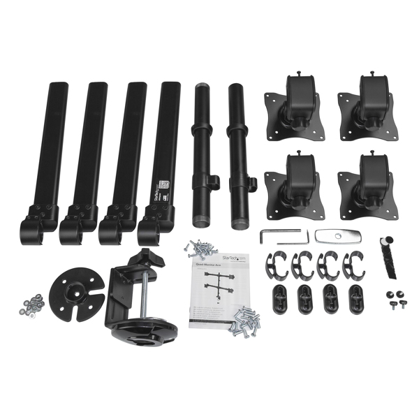 Desk Mount Quad Monitor Arm - 4 VESA Displays up to 27 - Ergonomic Height Adjustable Articulating Pole Mount - Clamp/Grommet (ARMQUAD) Robust steel Skrivebordsmontering 13-27 4 sizes - ARMQUAD