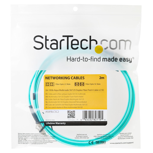 StarTech 2m Fiber Optic Cable 10Gb Aqua OM3 LC - A50FBLCLC2