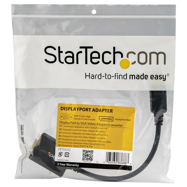 StarTech DisplayPort to VGA video adapter / converter with up to 1920x1200 (male/female) - display adapter - DisplayPort (M) - HD-15 (W) - 36cm - locked - Black (DP2VGA2) - DP2VGA2