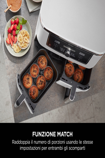 SharkNinja Ninja AF400EU, Hot air fryer, 9.5 L, Double, White, Rotary, Touch, Stand-alone - AF400EUWH