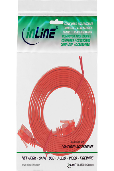 Câble patch plat ultra-fin InLine U/UTP Cat.6 Gigabit prêt rouge 3 m
