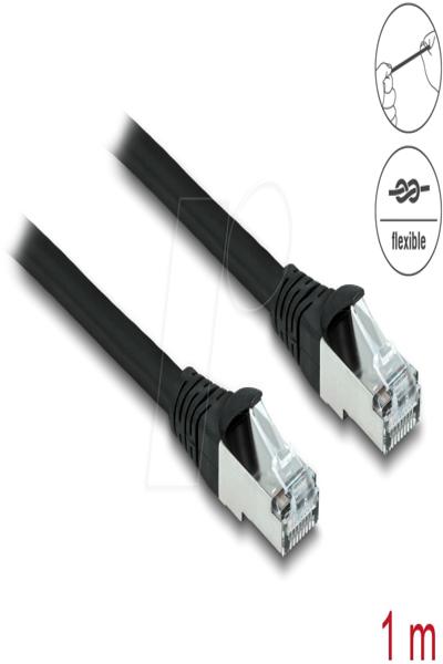 Delock RJ45 Network Cable Cat.6A S/FTP PUR Outdoor 1 m black - 1 m - Cat6a - S/FTP (S-STP) - RJ-45 - RJ-45 - Black - 80134
