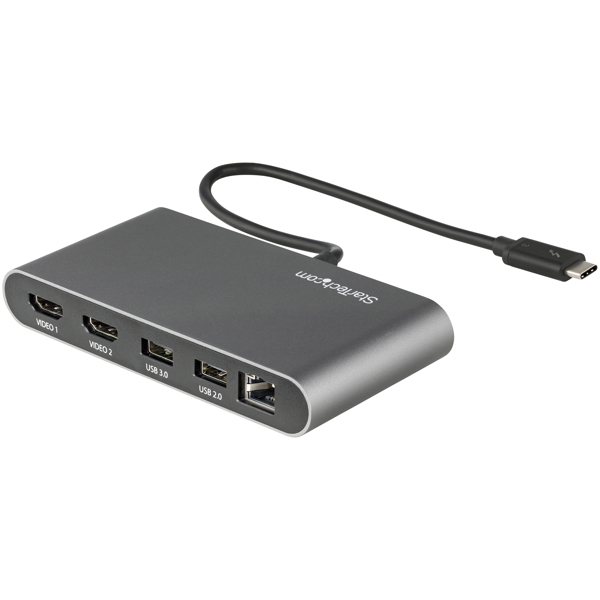 StarTech Thunderbolt 3 Mini Dock - Portable Dual Monitor TB3 Laptop Docking Station HDMI 4K 60Hz - 2x USB-A & GbE - 27.90cm (11") (28cm) cable (TB3DKM2HDL) - Docking station - Thunderbolt 3 - 2 x HDMI - GigE - TB3DKM2HDL