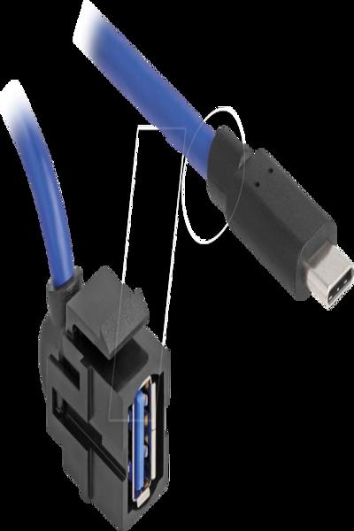 Delock USB-kabel - 24-stifts USB-C (hane) rak till USB Typ A (hona) vinklad, keystone - 88156