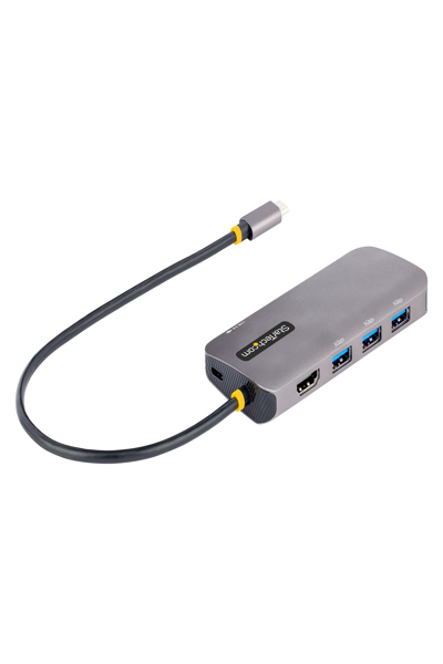 StarTech.com USB C multiportadapter, 4K 60Hz HDMI-video, 3-portars 5Gbps USB-A 3.2-hubb, 100W strömförsörjning, GbE, USB Type-C mini-resedock med laddning, 12 tum/30 cm kabel - 127B-USBC-MULTIPORT