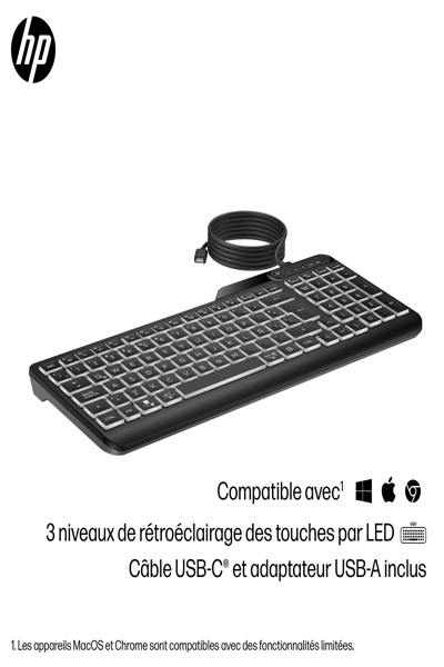 HP 405 Multi-Device Backlit Wired Keyboard: USB-C - 7N7C1AA