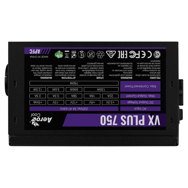 AeroCool VX-750PLUS power supply, 750W, 80+ certified - VX-PLUS-750W