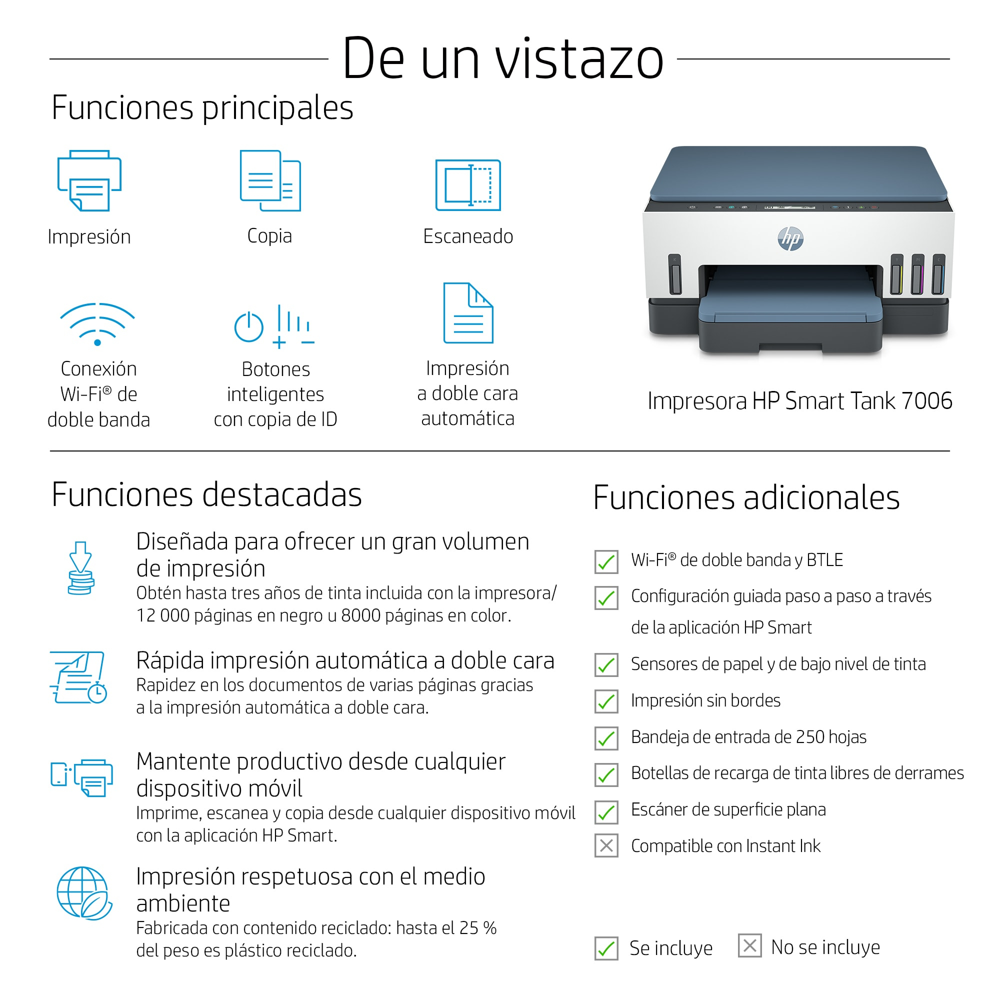 HP Printer Smart Tank 7006 All-in-One - Inkjet - Colored - 28B55A#BHC
