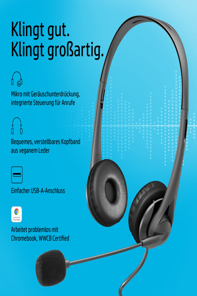HP USB G2 Stereo Headset: Wired, Black