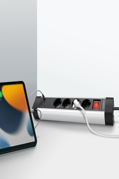 LogiLink 4-uttag Power Strip med Switch USB-A - LPS278U