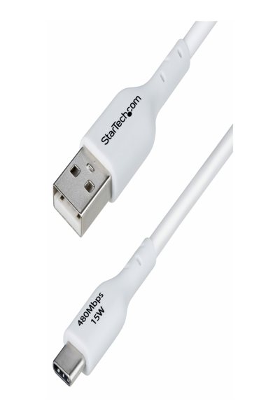 StarTech.com 2m vit USB-A till USB-C laddningskabel - USB2AC2MNCWHE