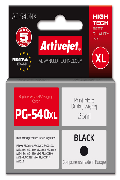 Encre noire Activejet AC-540NX 25 ml pour Canon PG-540XL