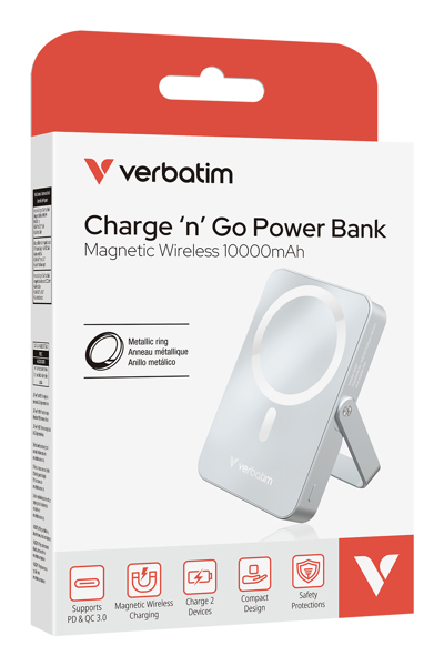 Verbatim Power Bank mit StandfuÃƒÅ¸ mag.wireless 10000mA blau 32266 - Charger - Lithium-Polymer - 32266