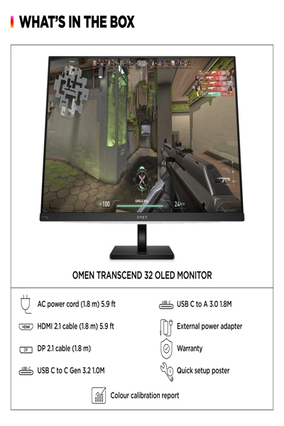 HP OMEN Transcend 32 UHD OLED Gaming Monitor: 32-inch 4K OLED gaming monitor. - 9R181AA#ABB