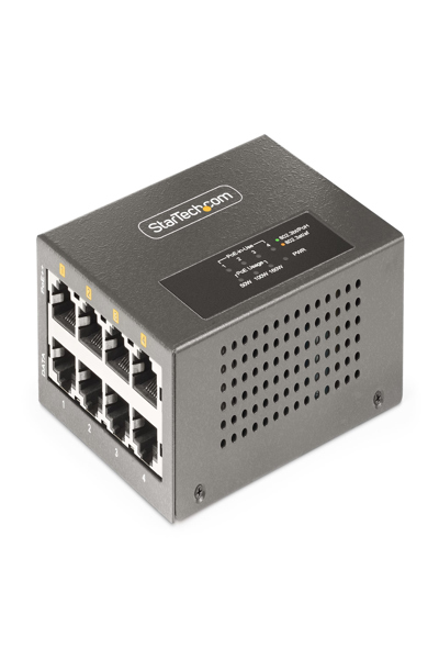 StarTech.com 4-portars Multi-Gigabit PoE++-injektor, 5/2.5G Ethernet (NBASE-T), PoE/PoE+/PoE++ (802.3af/802.3at/802.3bt), 160 watt strömförbrukning, vägg-/DIN-skenamonterbar - AS445C-POE-INJECTOR