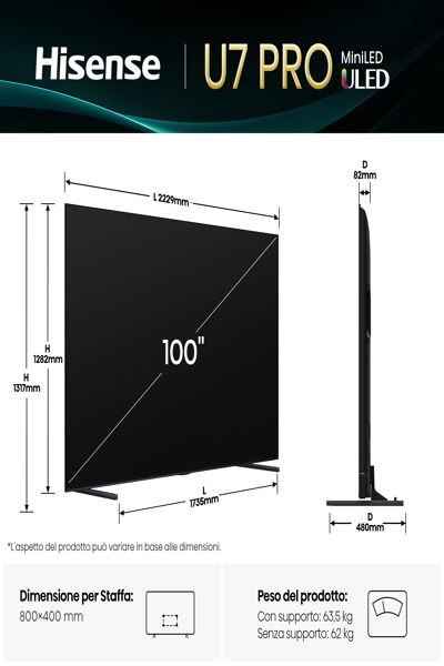 HISENSE 100U7Q PRO ULED MINI LED TV HDR 100 - 20016138