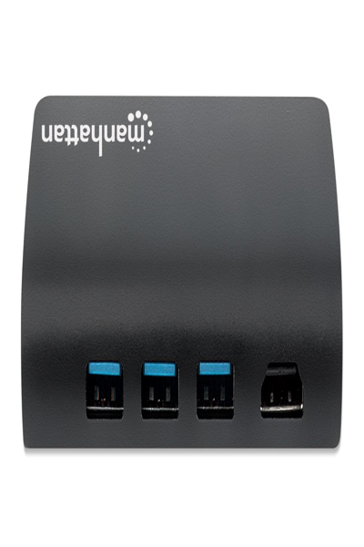 Manhattan USB-C Dock/Hub with Card Reader - Ports (x5): Ethernet - USB-A (3) and USB-C - 5 Gbps (USB 3.2 Gen1 aka USB 3.0) - With Power Delivery (100W) to USB-C Port (Note additional USB-C wall charger and USB-C cable needed) - Aluminium - Black - Three Year Warran - 152372