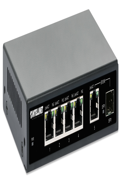 Intellinet-switch - 4 x 10/100/1000 (PoE+) + 1 x kombinerad Gigabit SFP/RJ-45 (upplänk) - 561822