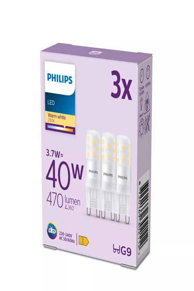 Signify Philips Capsule 40 W G9 x3, 3,7 W, 40 W, G9, 470 lm, 15 000 h, blanc chaud