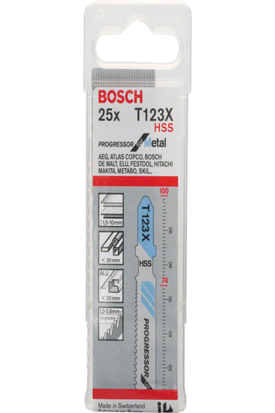 Bosch 2608638474 - Jigsaw blade - Pipe,Profile,Sheet metal (thick) - High-Speed Steel (HSS) - 1.2 mm - 2.6 mm - 10 cm